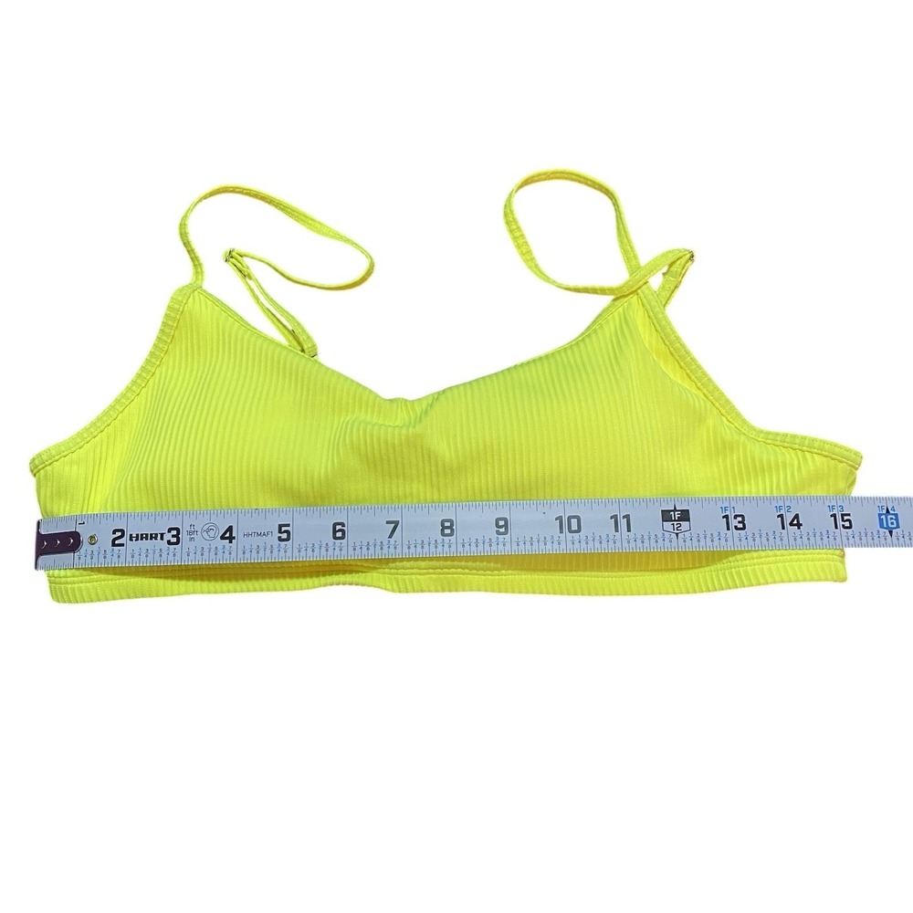 Halara NWOT Ribbed Bikini Swimsuit Top Neon Yellow Green Size Large Swim - Picture 9 of 11